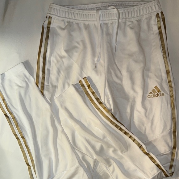 Adidas White Track Pants with Gold Stripes - Picture 2 of 4